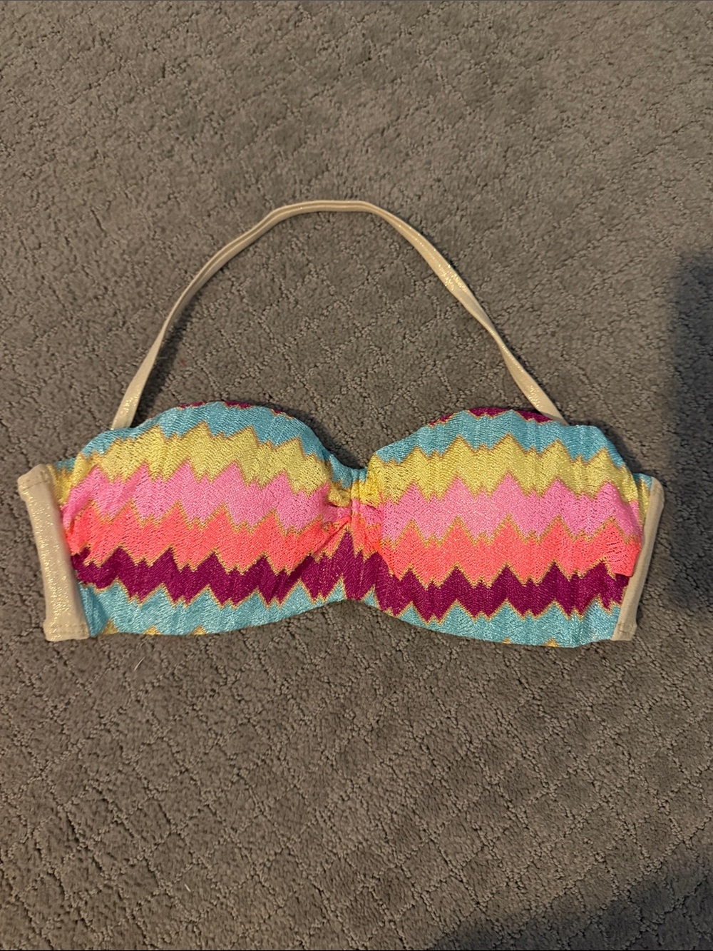 Luli Fama Multicolor Chevron Bandeau Bikini Top - Aqua, Pink, Yellow, Magenta